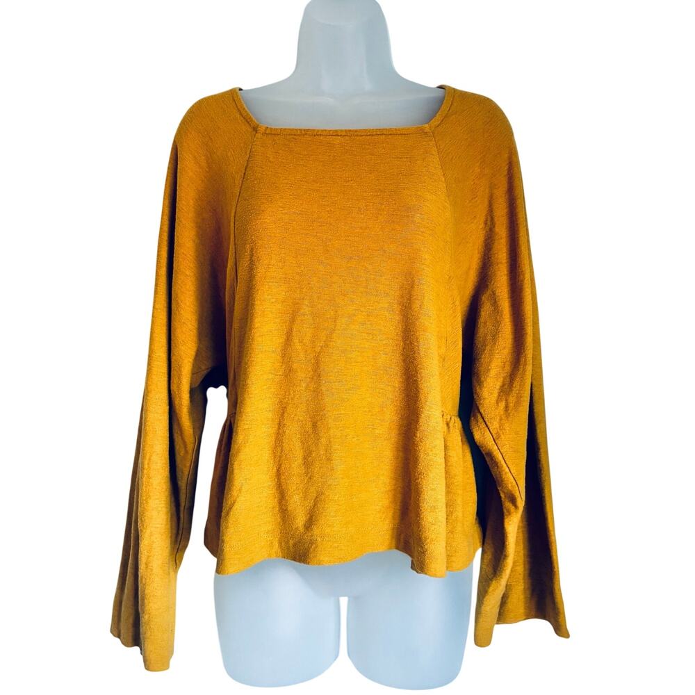 Madewell Mustard Yellow Peplum Top Women’s Medium Bell Sleeve Square Neck Boho